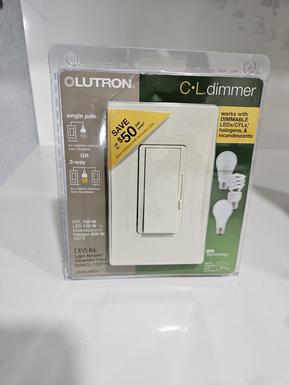 Lutron Diva LED+ Single-Pole 3-Way Dimmer, Light Almond DVWCL-153PH-LA